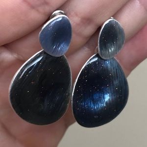 Vintage Inlaid Blue Green Shell Pierced Earrings